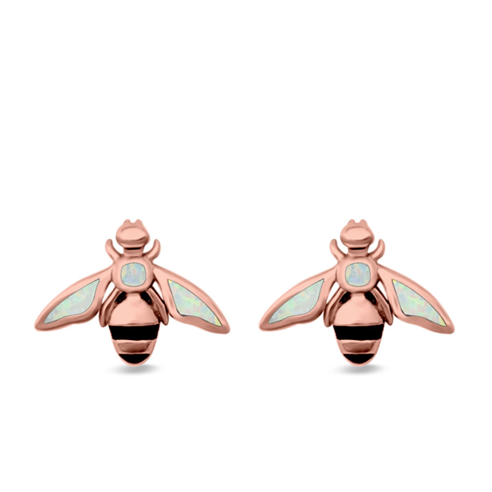 Bee Stud Earrings Lab Created Opal 925 Sterling Silver (11mm)