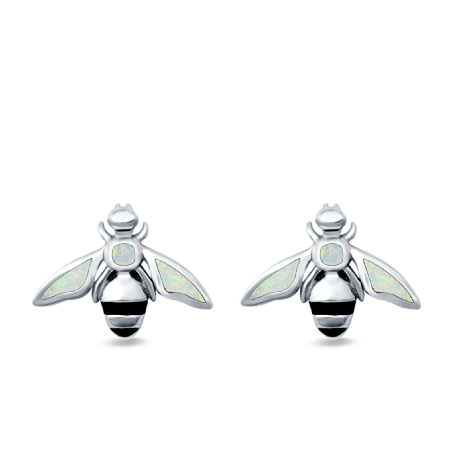 Bee Stud Earrings Lab Created Opal 925 Sterling Silver (11mm)