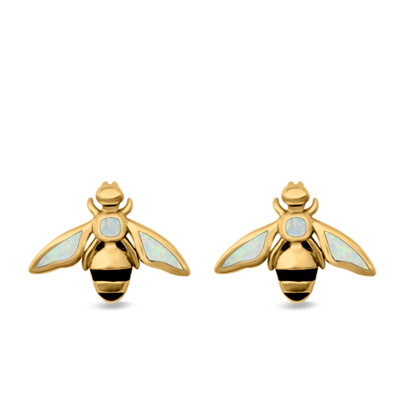 Bee Stud Earrings Lab Created Opal 925 Sterling Silver (11mm)