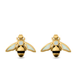 Bee Stud Earrings Lab Created Opal 925 Sterling Silver (11mm)