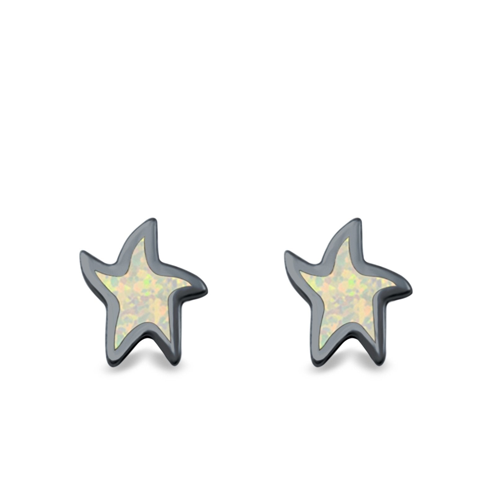 Star Stud Earrings Lab Created Opal 925 Sterling Silver (6mm)