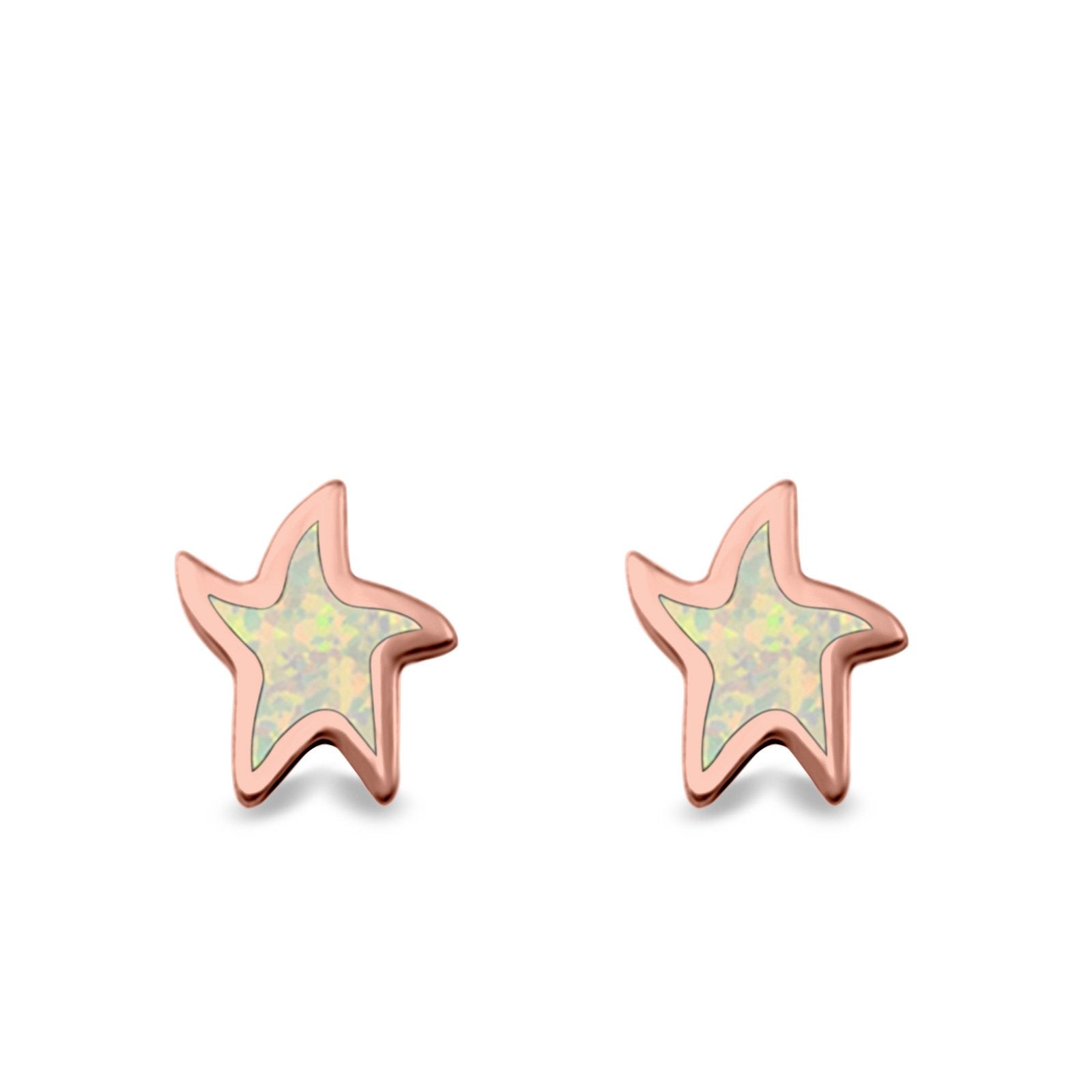 Star Stud Earrings Lab Created Opal 925 Sterling Silver (6mm)