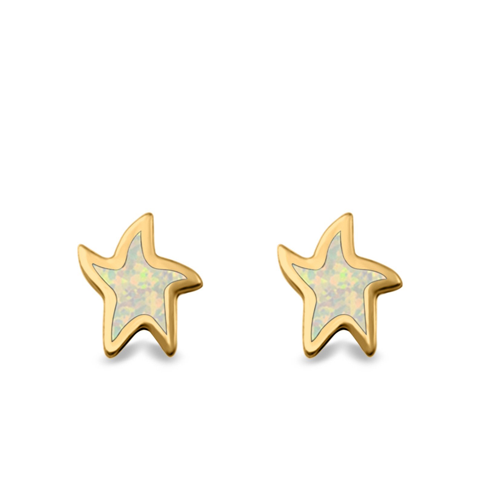 Star Stud Earrings Lab Created Opal 925 Sterling Silver (6mm)