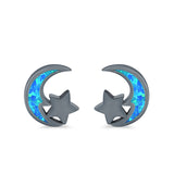 Moon & Star Stud Earrings Created Opal 925 Sterling Silver (8mm)