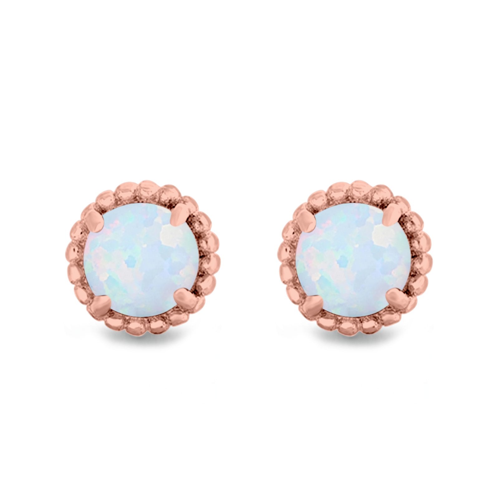 Round Stud Earrings Lab Created Opal 925 Sterling Silver (7mm)