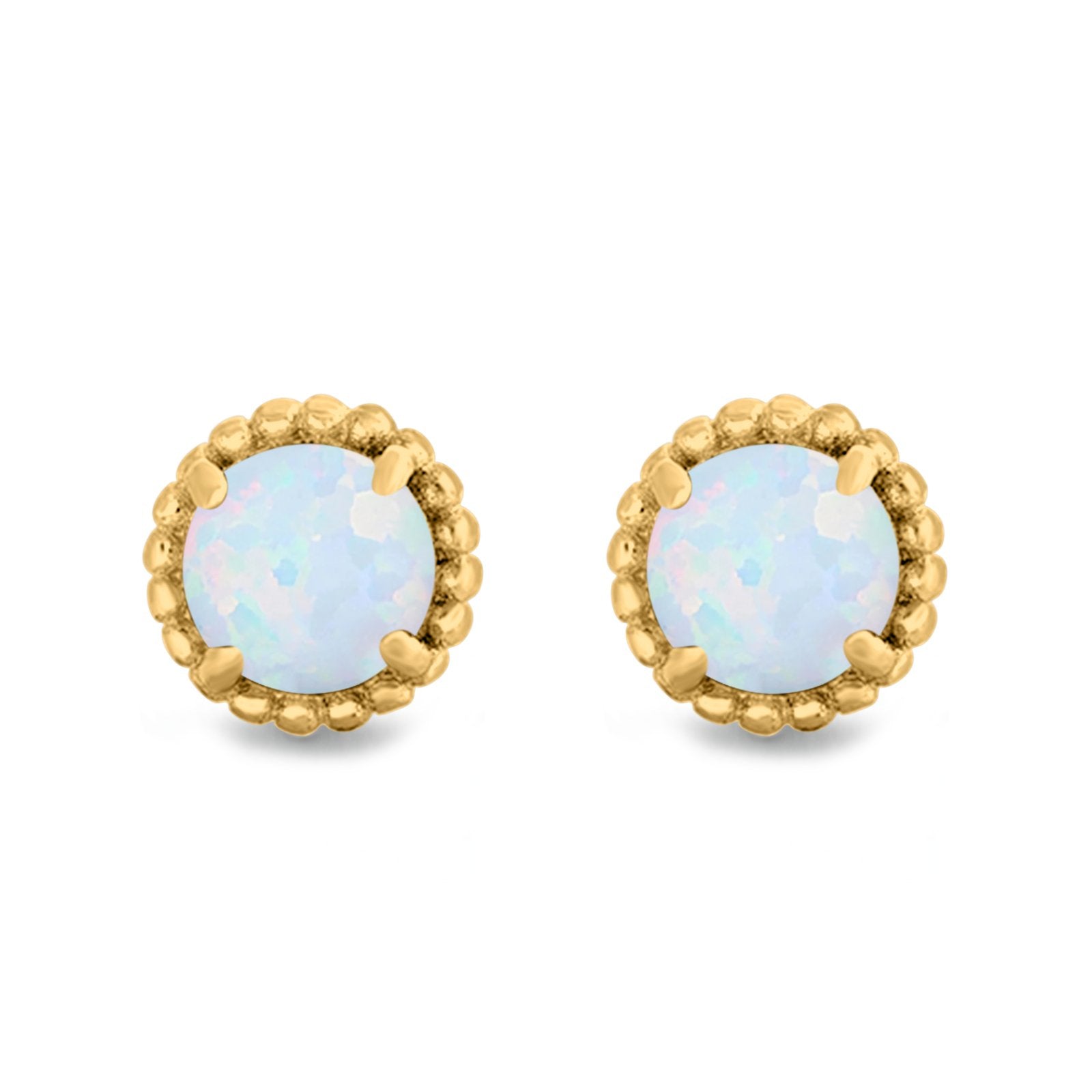 Round Stud Earrings Lab Created Opal 925 Sterling Silver (7mm)