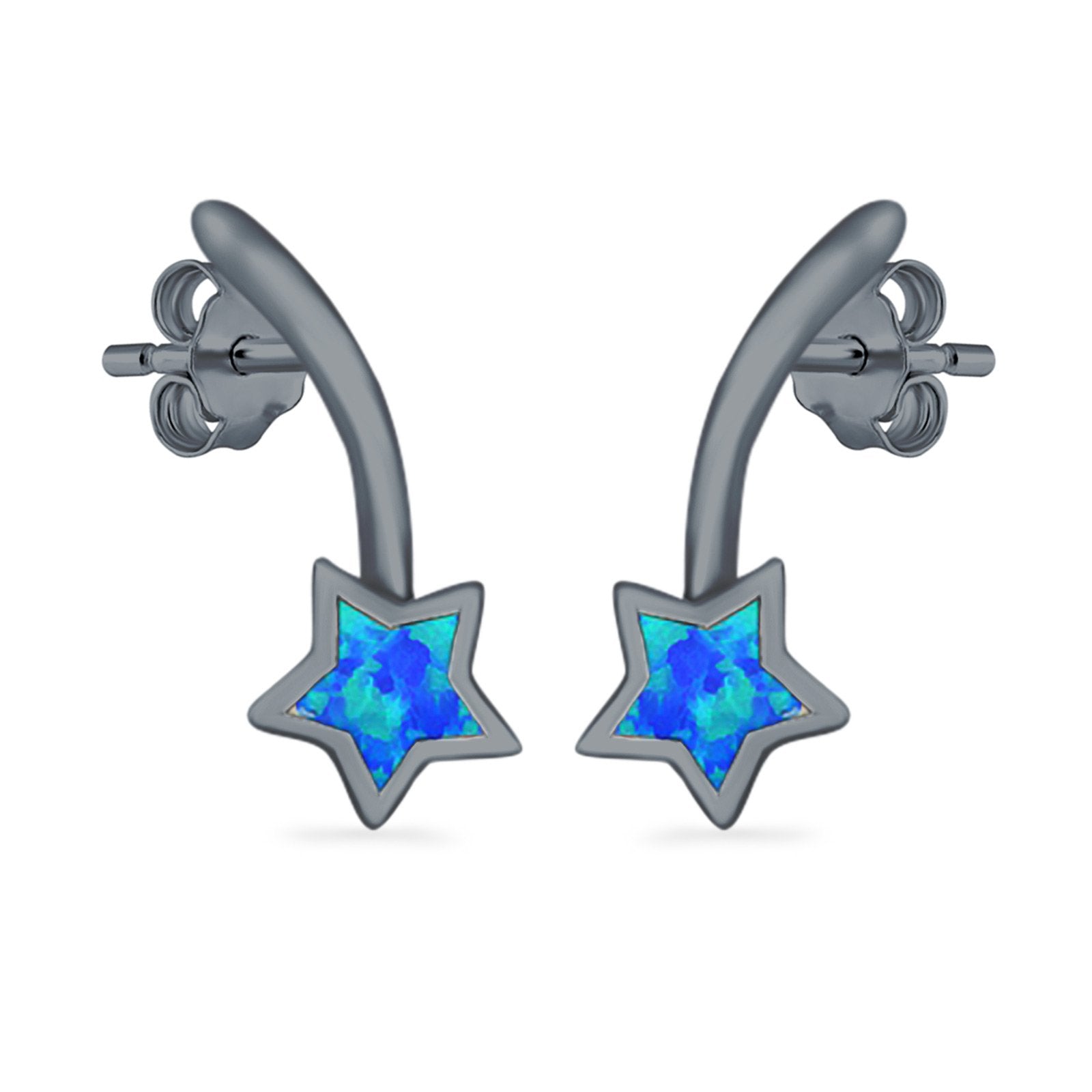 Shooting Star Stud Earrings Created Opal 925 Sterling Silver (13mm)