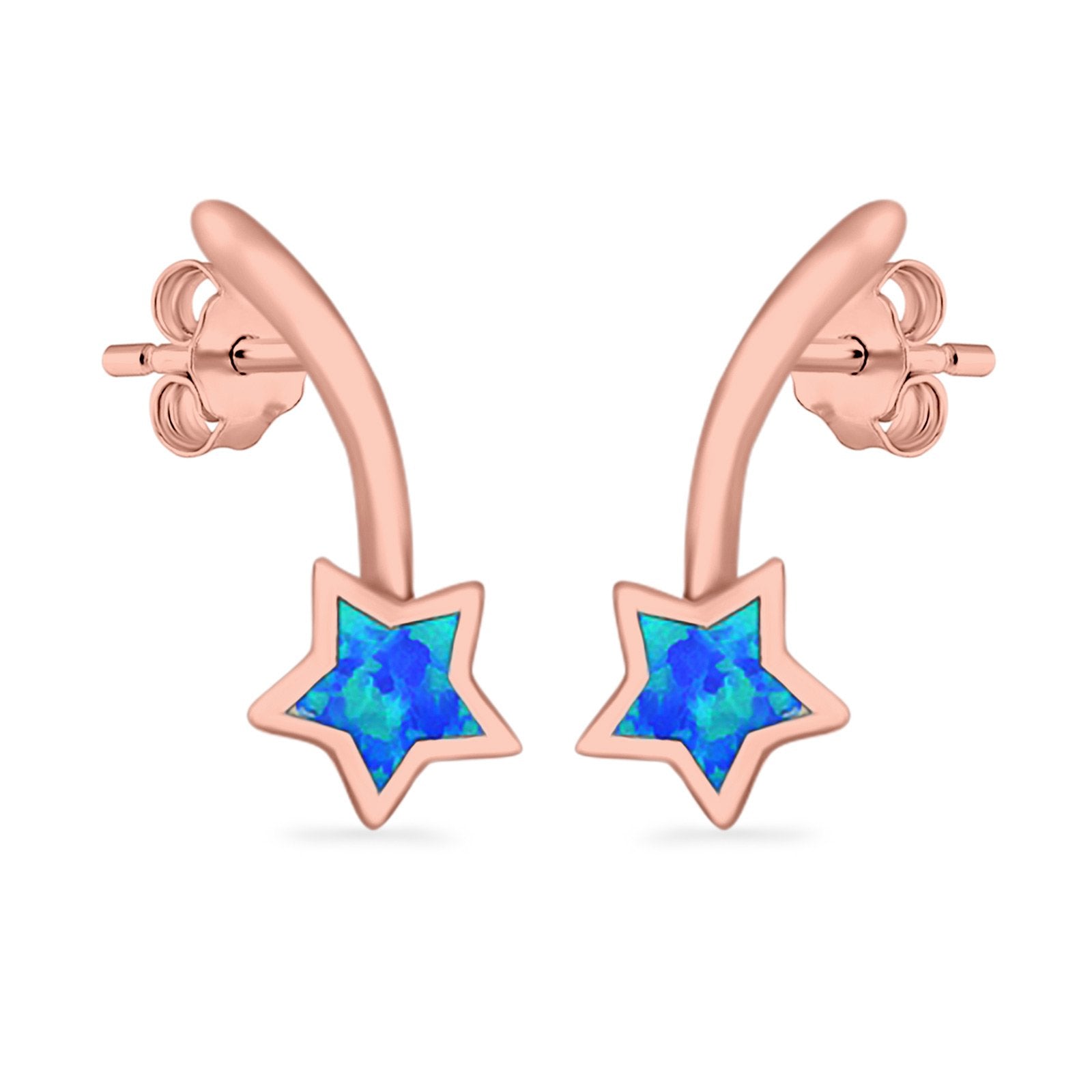 Shooting Star Stud Earrings Created Opal 925 Sterling Silver (13mm)