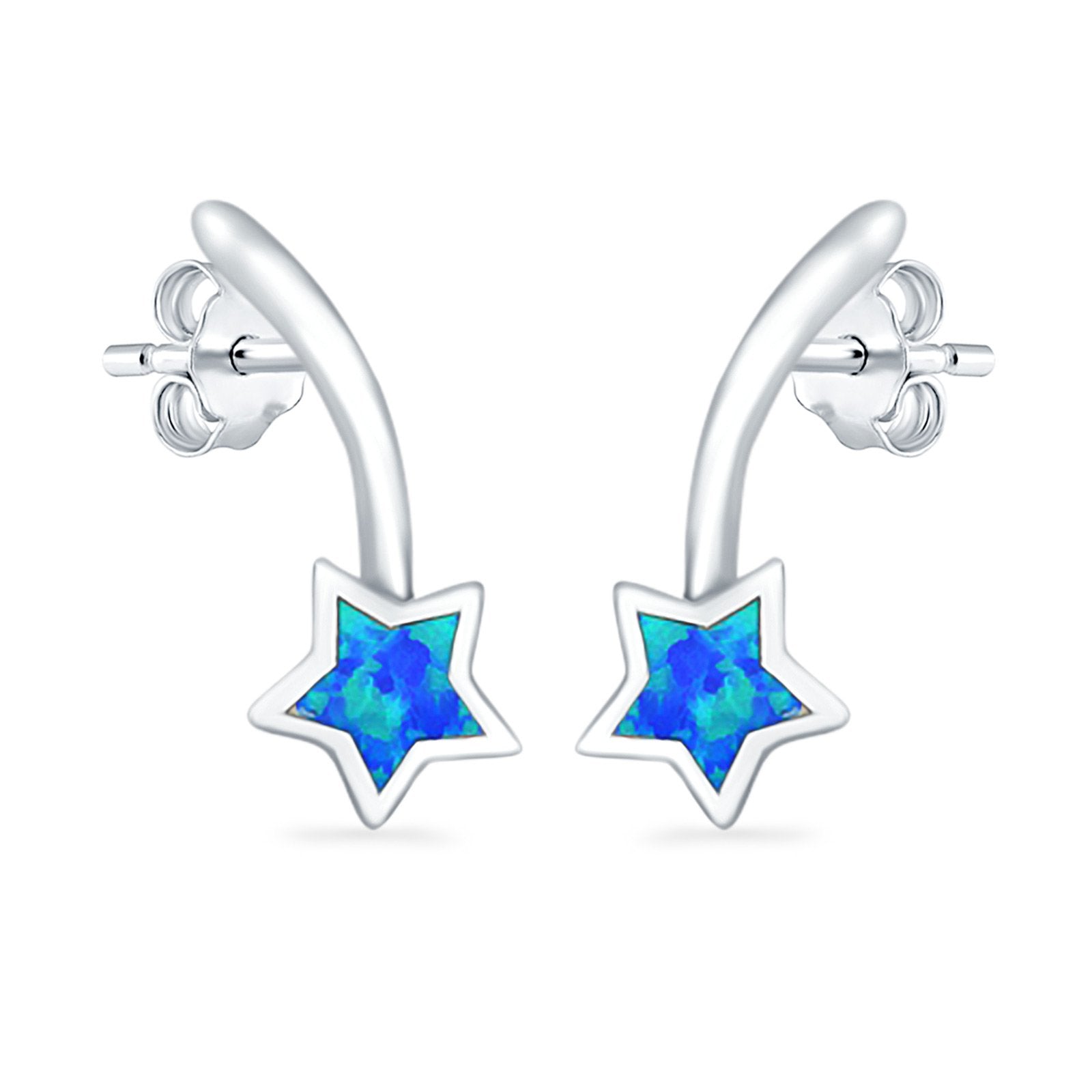 Shooting Star Stud Earrings Created Opal 925 Sterling Silver (13mm)