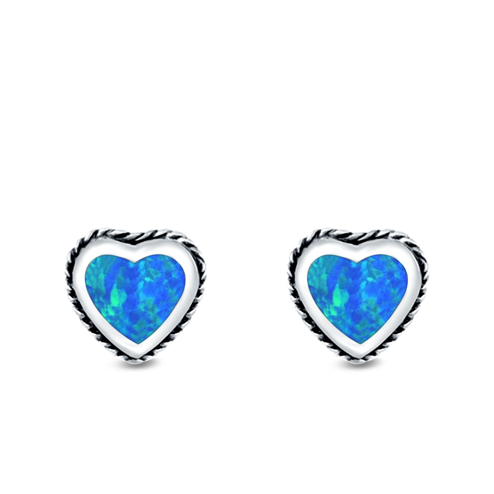 Heart Stud Earrings Lab Created Opal 925 Sterling Silver (6mm)