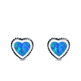 Heart Stud Earrings Lab Created Opal 925 Sterling Silver (6mm)