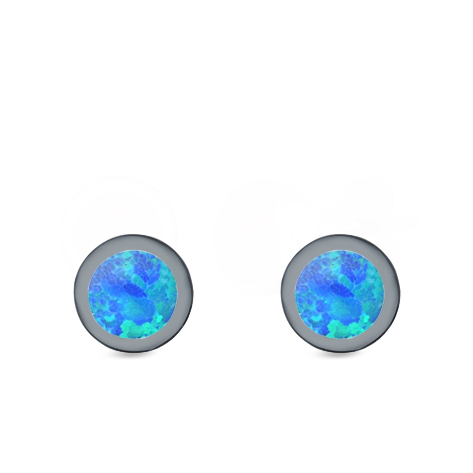 Round Stud Earrings Lab Created Opal 925 Sterling Silver (6mm)