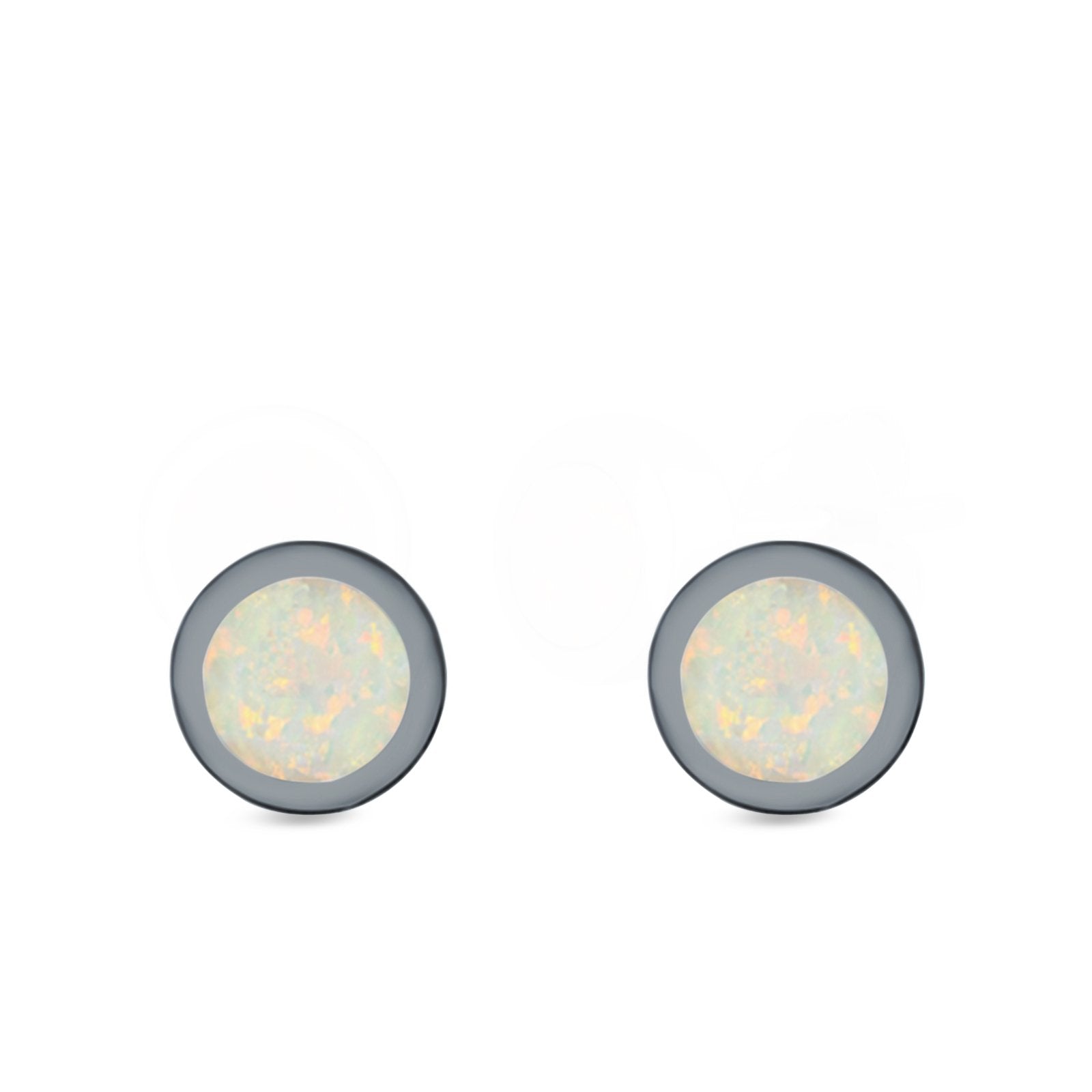 Round Stud Earrings Lab Created Opal 925 Sterling Silver (6mm)