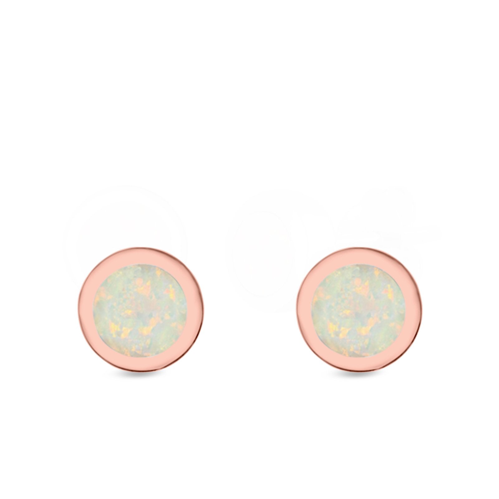 Round Stud Earrings Lab Created Opal 925 Sterling Silver (6mm)
