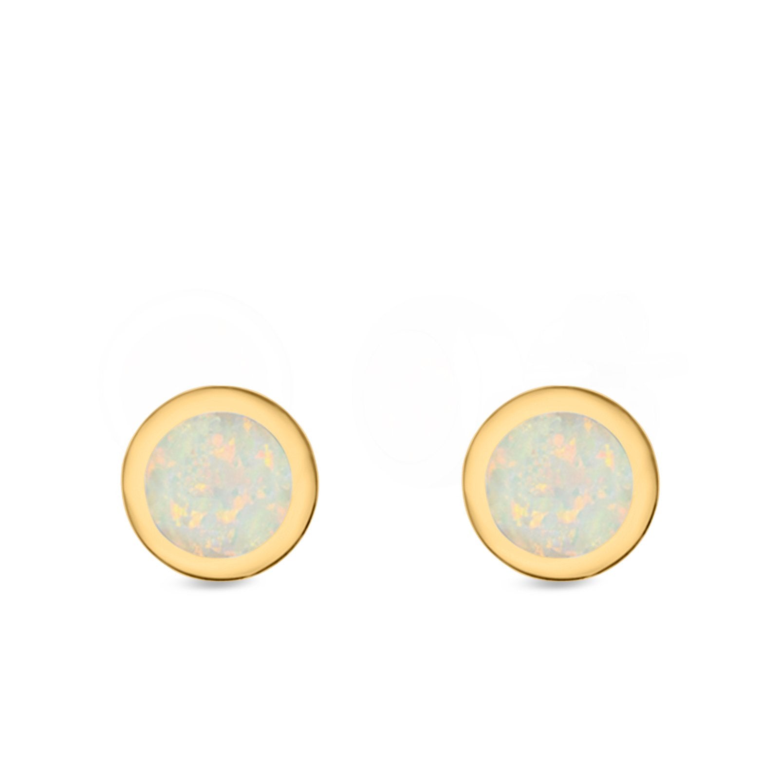 Round Stud Earrings Lab Created Opal 925 Sterling Silver (6mm)