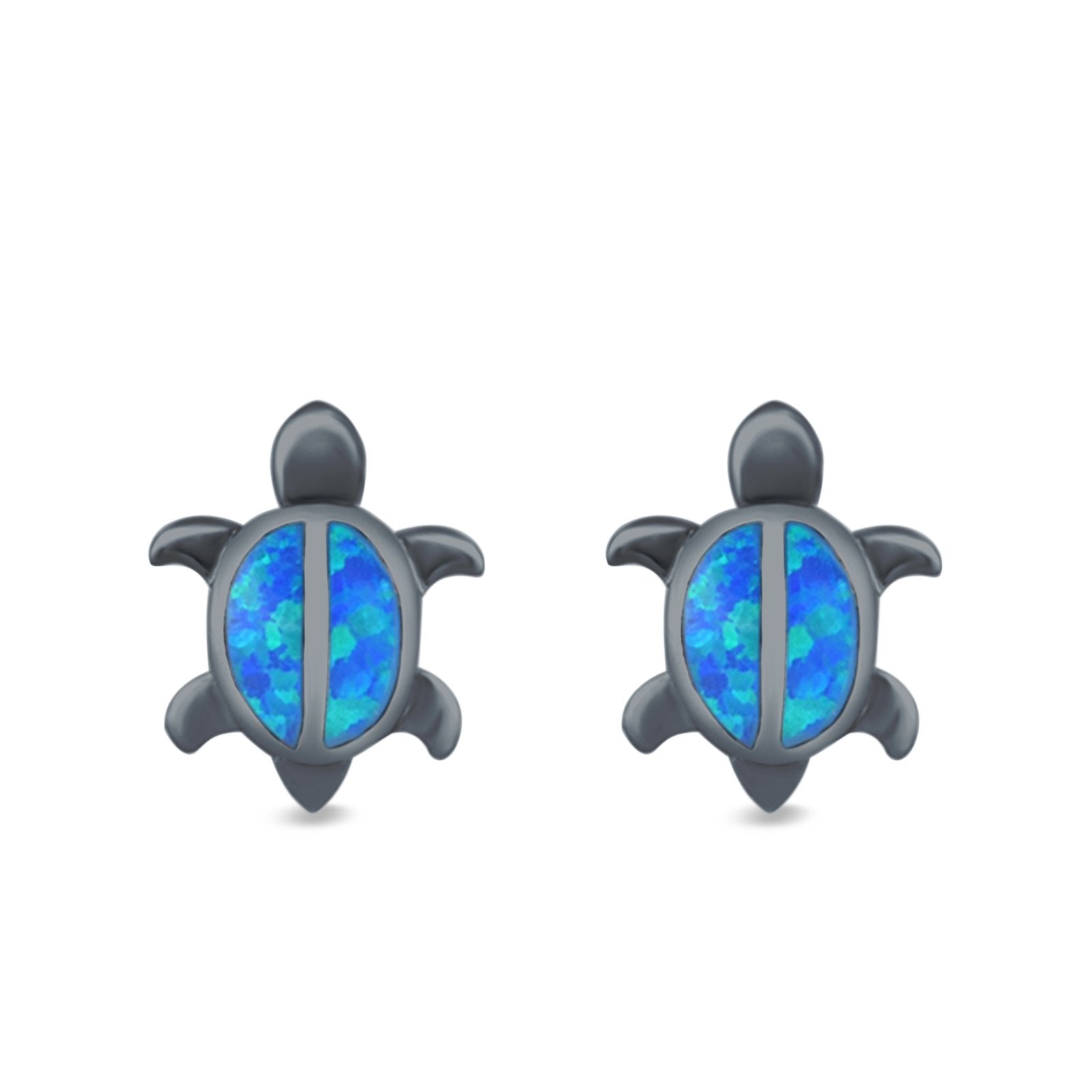 Turtle Stud Earrings Lab Created Opal 925 Sterling Silver (12mm)