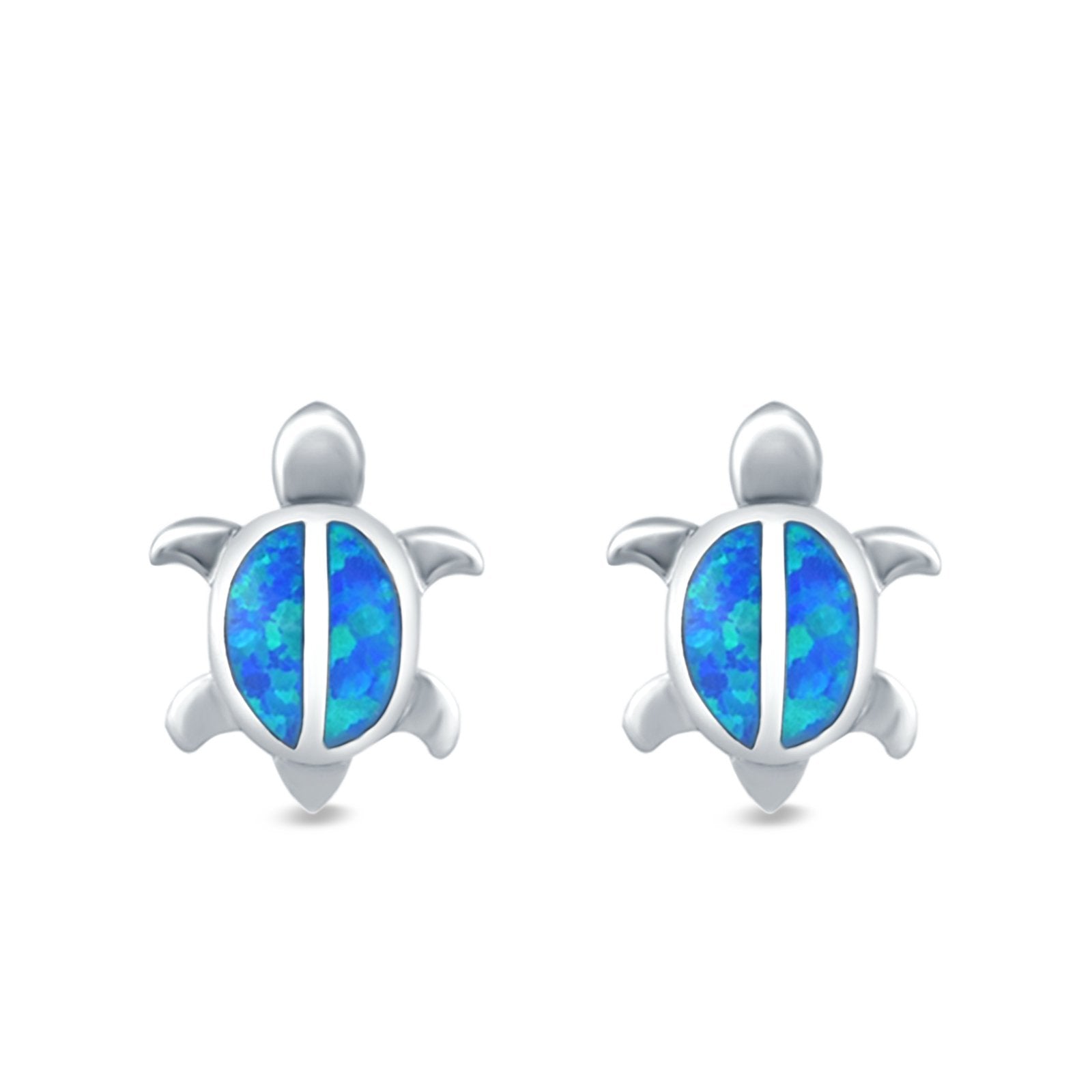 Turtle Stud Earrings Lab Created Opal 925 Sterling Silver (12mm)