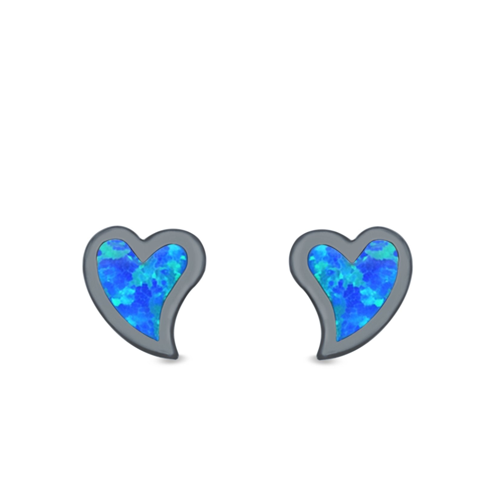 Heart Stud Earrings Lab Created Opal 925 Sterling Silver (6mm)