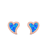 Heart Stud Earrings Lab Created Opal 925 Sterling Silver (6mm)
