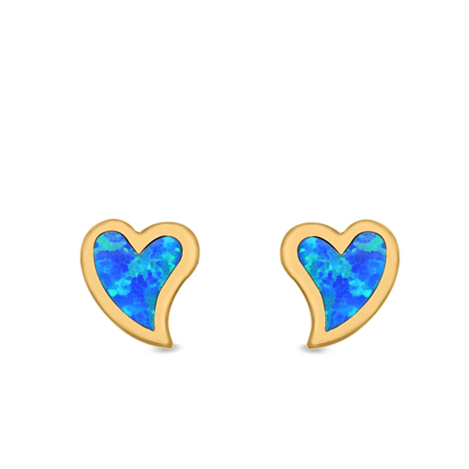 Heart Stud Earrings Lab Created Opal 925 Sterling Silver (6mm)