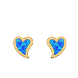 Heart Stud Earrings Lab Created Opal 925 Sterling Silver (6mm)