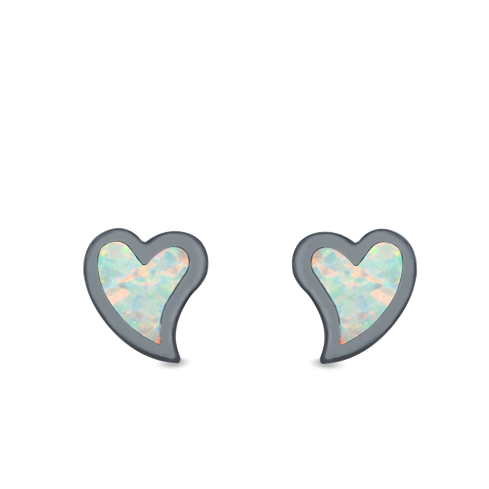 Heart Stud Earrings Lab Created Opal 925 Sterling Silver (6mm)