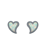 Heart Stud Earrings Lab Created Opal 925 Sterling Silver (6mm)