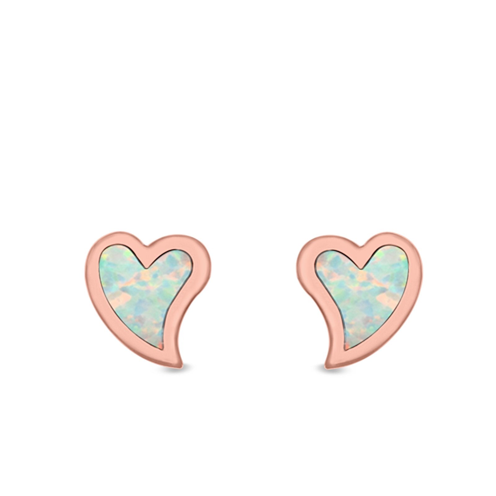 Heart Stud Earrings Lab Created Opal 925 Sterling Silver (6mm)