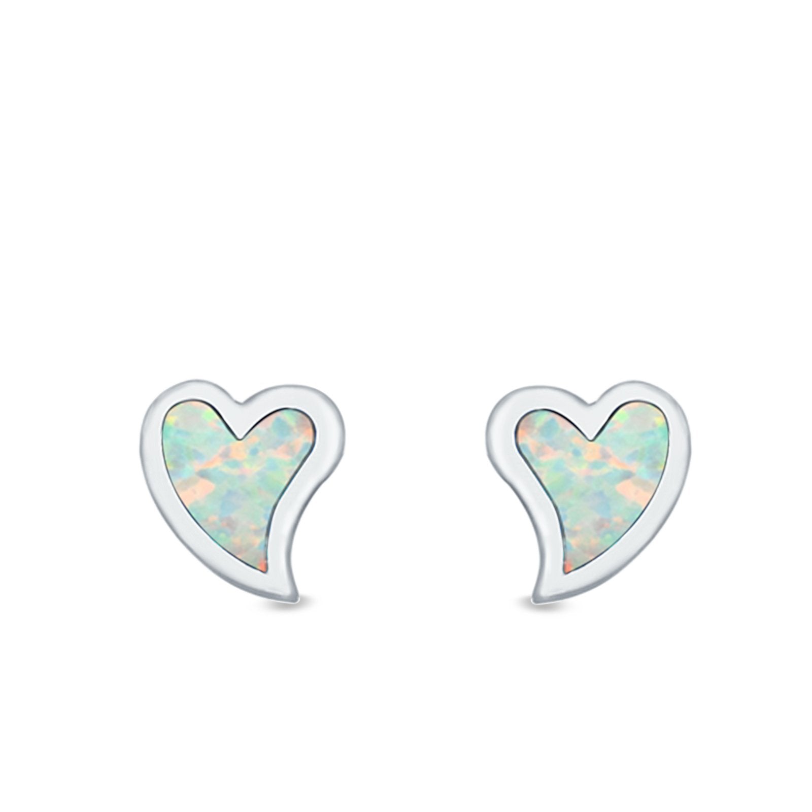 Heart Stud Earrings Lab Created Opal 925 Sterling Silver (6mm)