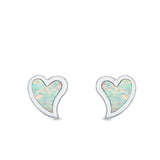 Heart Stud Earrings Lab Created Opal 925 Sterling Silver (6mm)