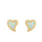 Heart Stud Earrings Lab Created Opal 925 Sterling Silver (6mm)