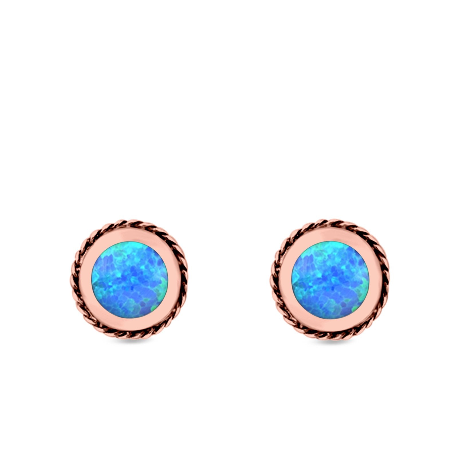 Round Stud Earrings Lab Created Opal 925 Sterling Silver (7mm)