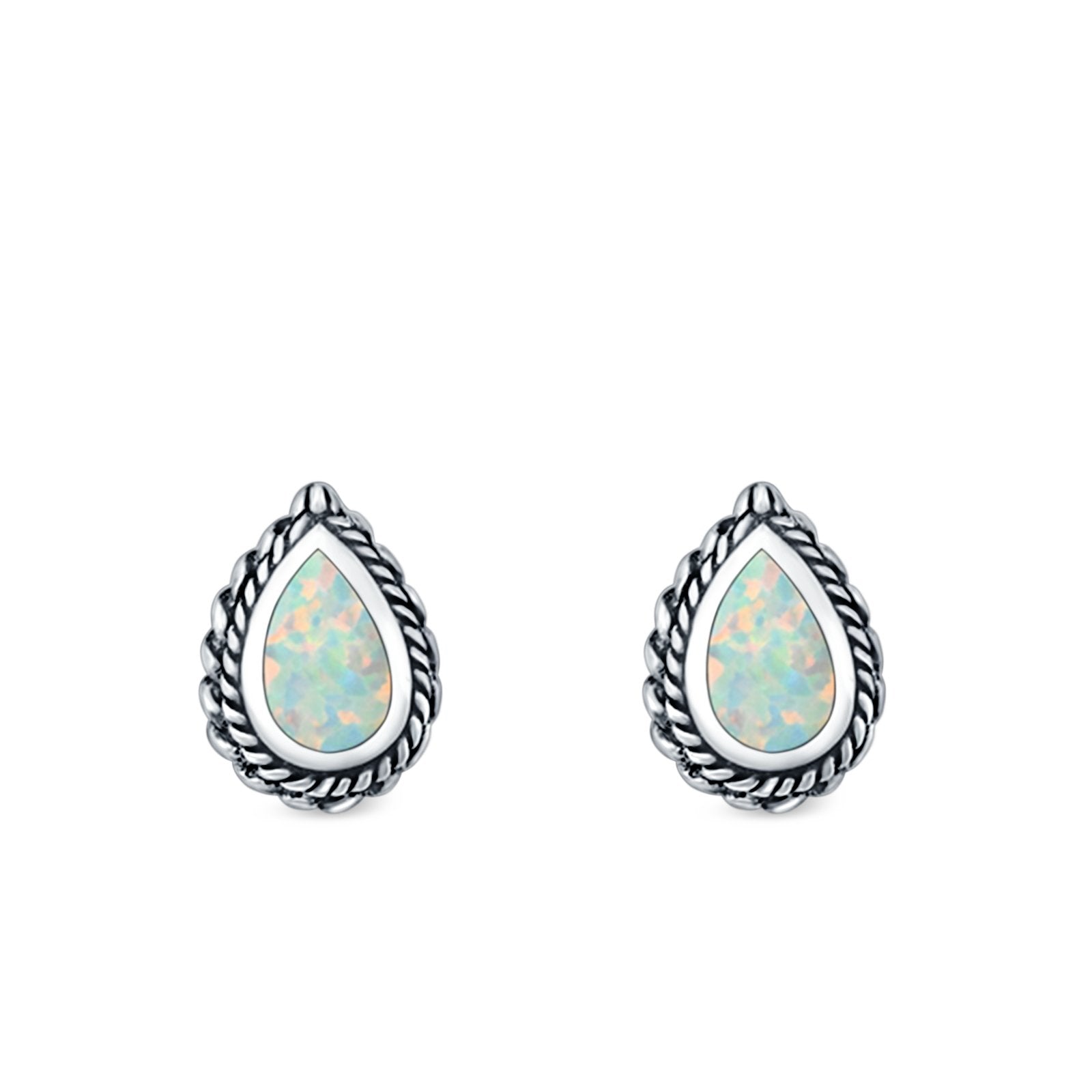 Pear Shape Stud Earrings Lab Created Opal 925 Sterling Silver (6mm)