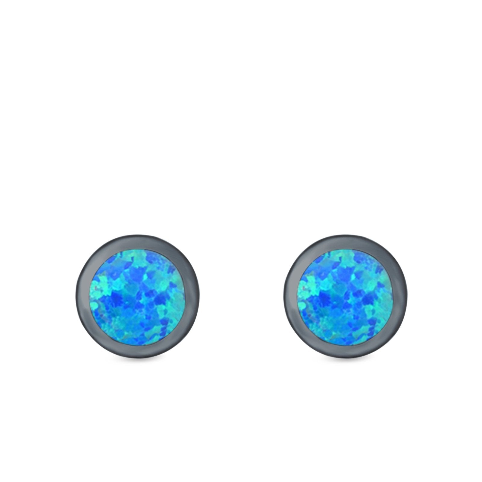 Round Stud Earrings Lab Created Opal 925 Sterling Silver (9.5mm)