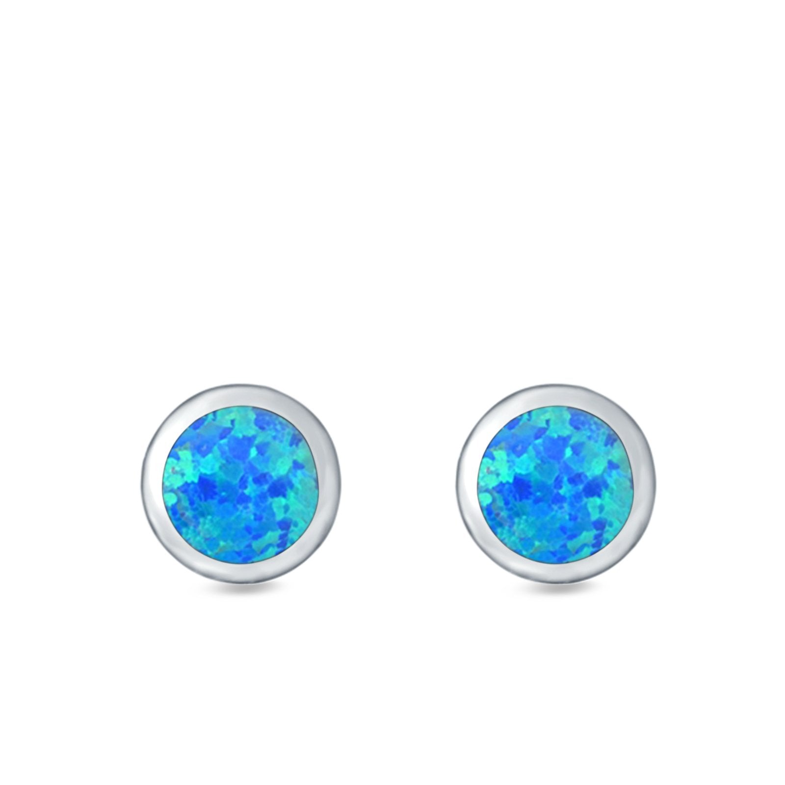 Round Stud Earrings Lab Created Opal 925 Sterling Silver (8.8mm)