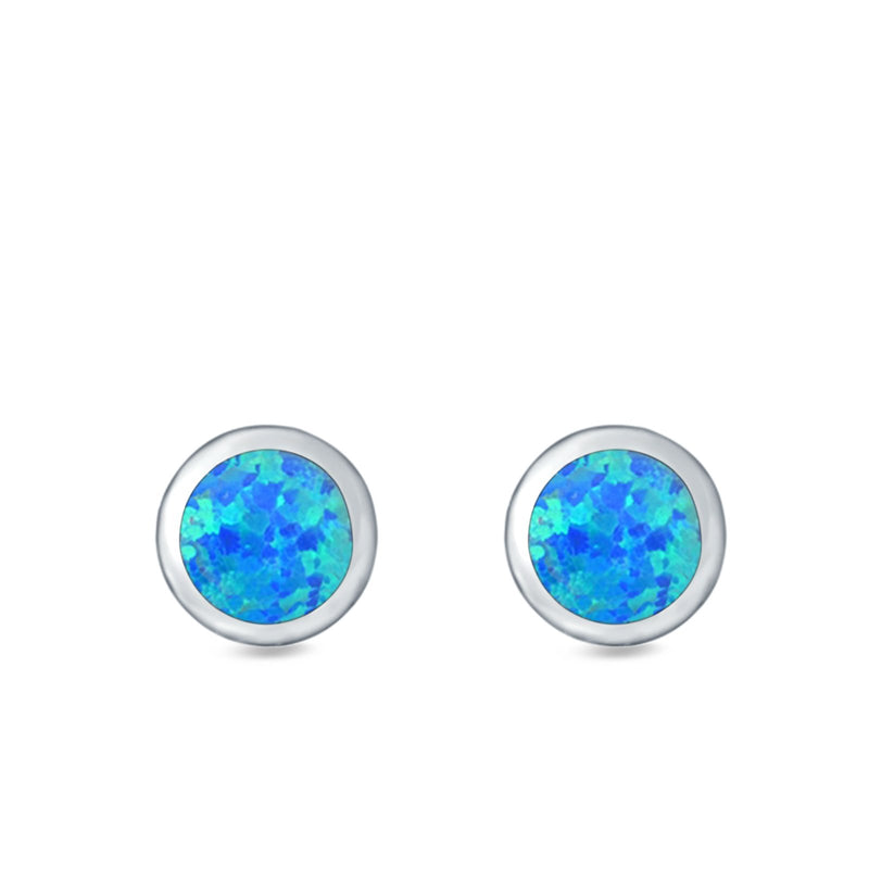 Round Stud Earrings Lab Created Opal 925 Sterling Silver (8.8mm)