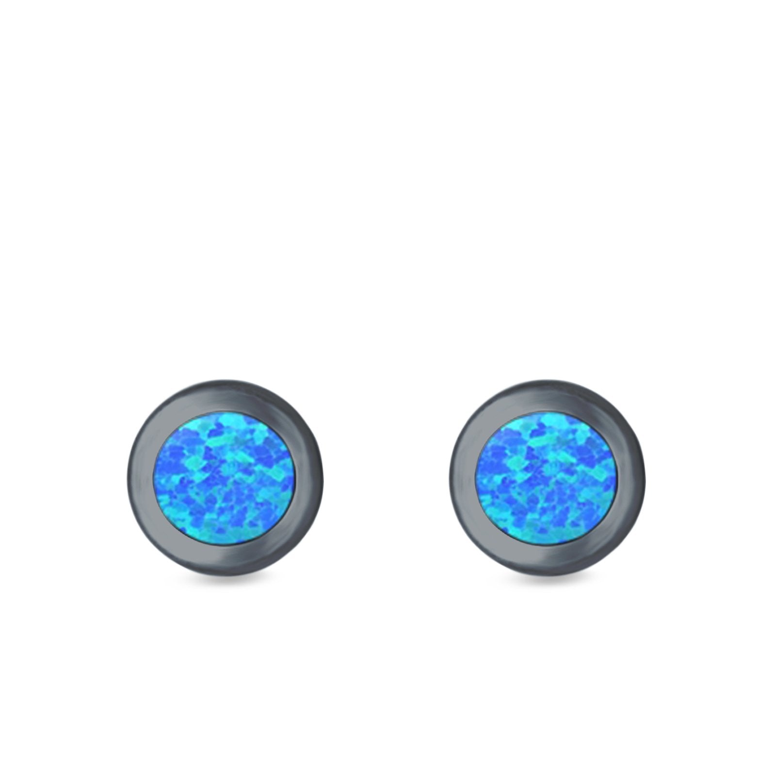 Round Stud Earrings Lab Created Opal 925 Sterling Silver (5.5mm)