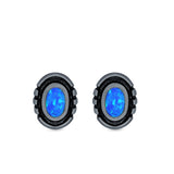 Oval Stud Earrings Lab Created Opal 925 Sterling Silver (8.5mm)