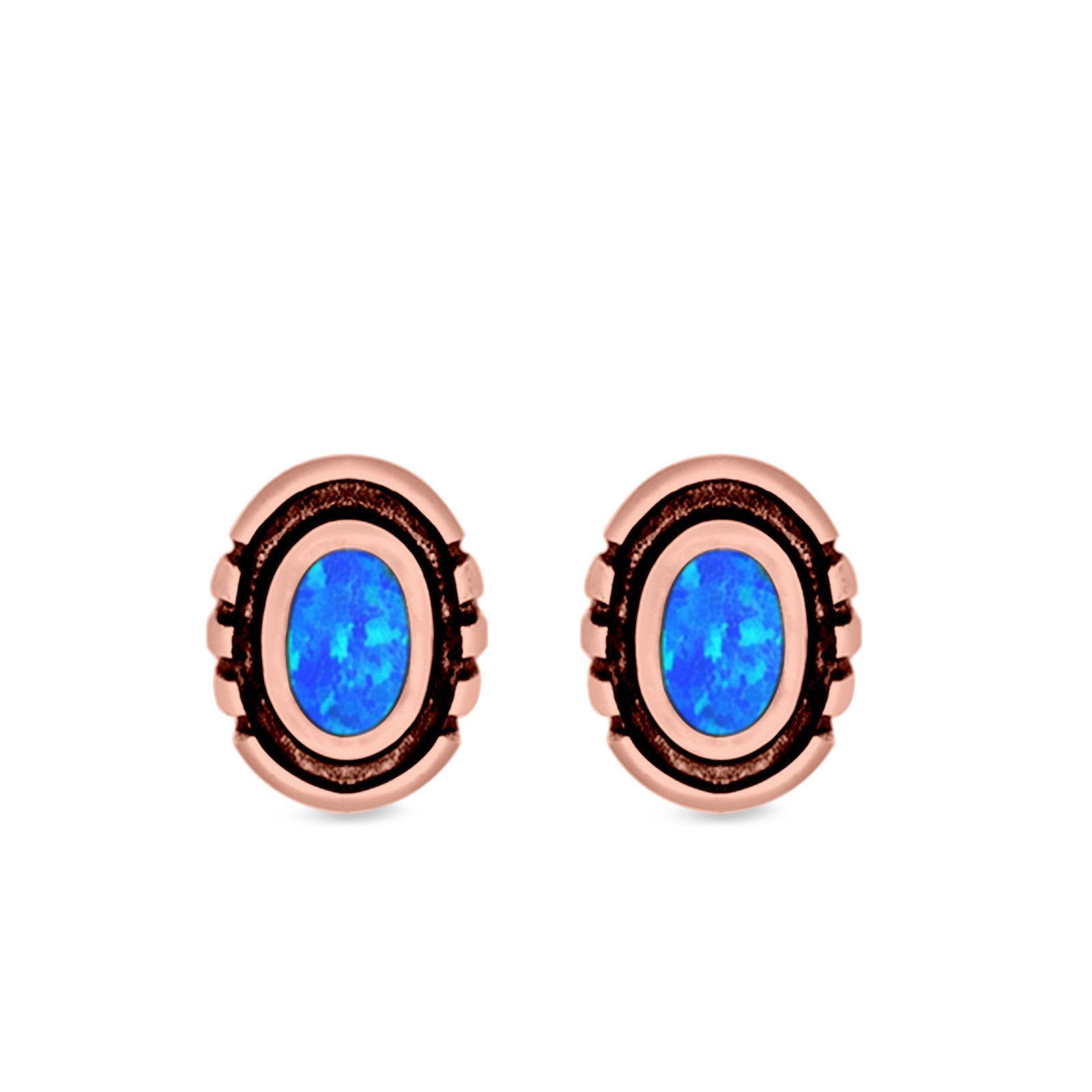 Oval Stud Earrings Lab Created Opal 925 Sterling Silver (8.5mm)