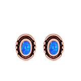 Oval Stud Earrings Lab Created Opal 925 Sterling Silver (8.5mm)