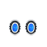Oval Stud Earrings Lab Created Opal 925 Sterling Silver (8.5mm)