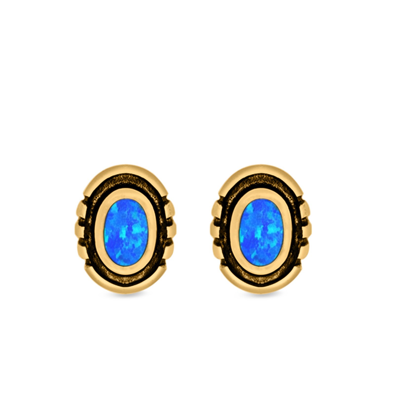 Oval Stud Earrings Lab Created Opal 925 Sterling Silver (8.5mm)