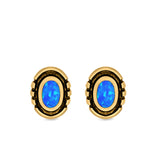 Oval Stud Earrings Lab Created Opal 925 Sterling Silver (8.5mm)