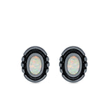 Oval Stud Earrings Lab Created Opal 925 Sterling Silver (8.5mm)