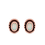 Oval Stud Earrings Lab Created Opal 925 Sterling Silver (8.5mm)