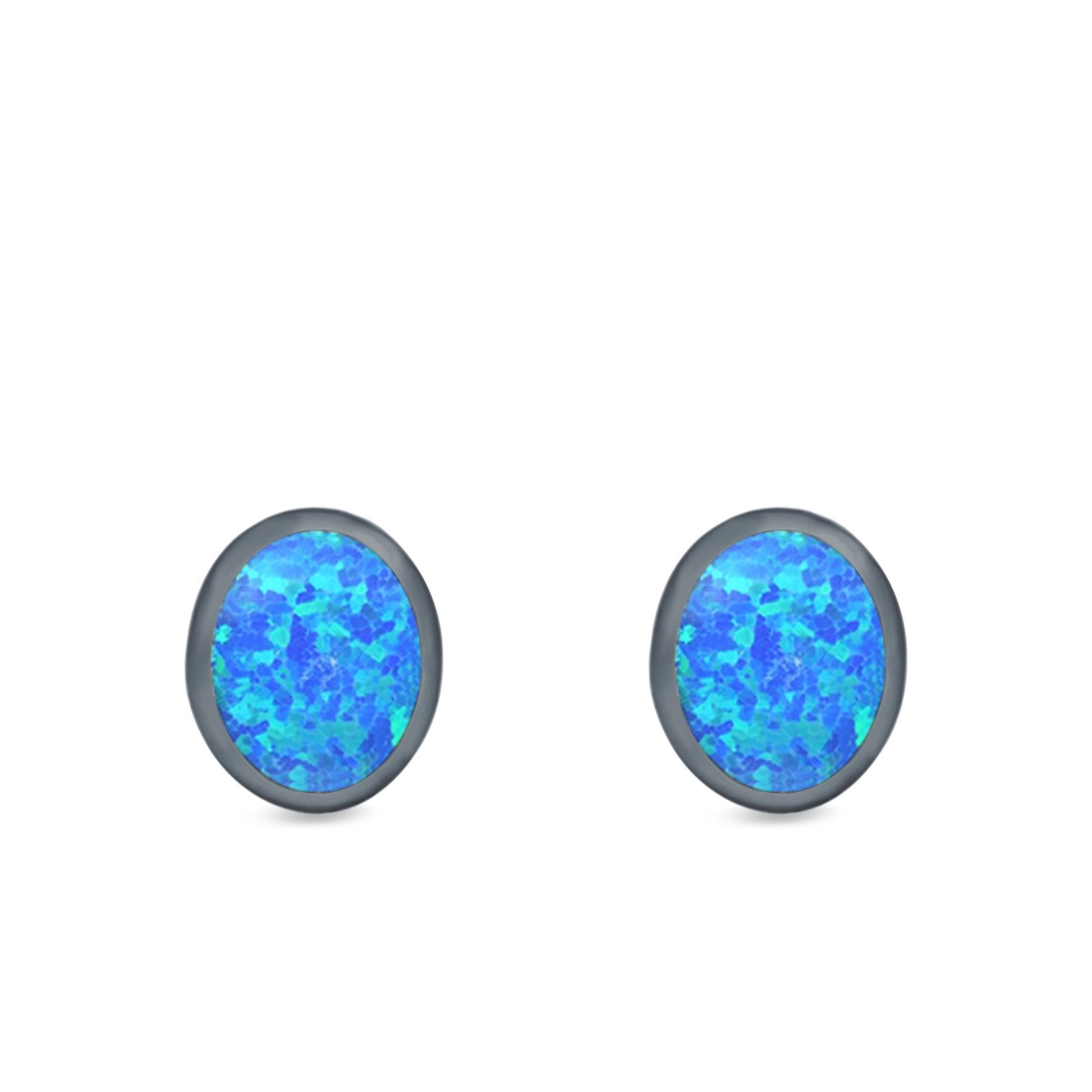 Oval Stud Earrings Lab Created Opal 925 Sterling Silver (11mm)