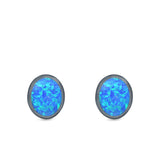 Oval Stud Earrings Lab Created Opal 925 Sterling Silver (11mm)