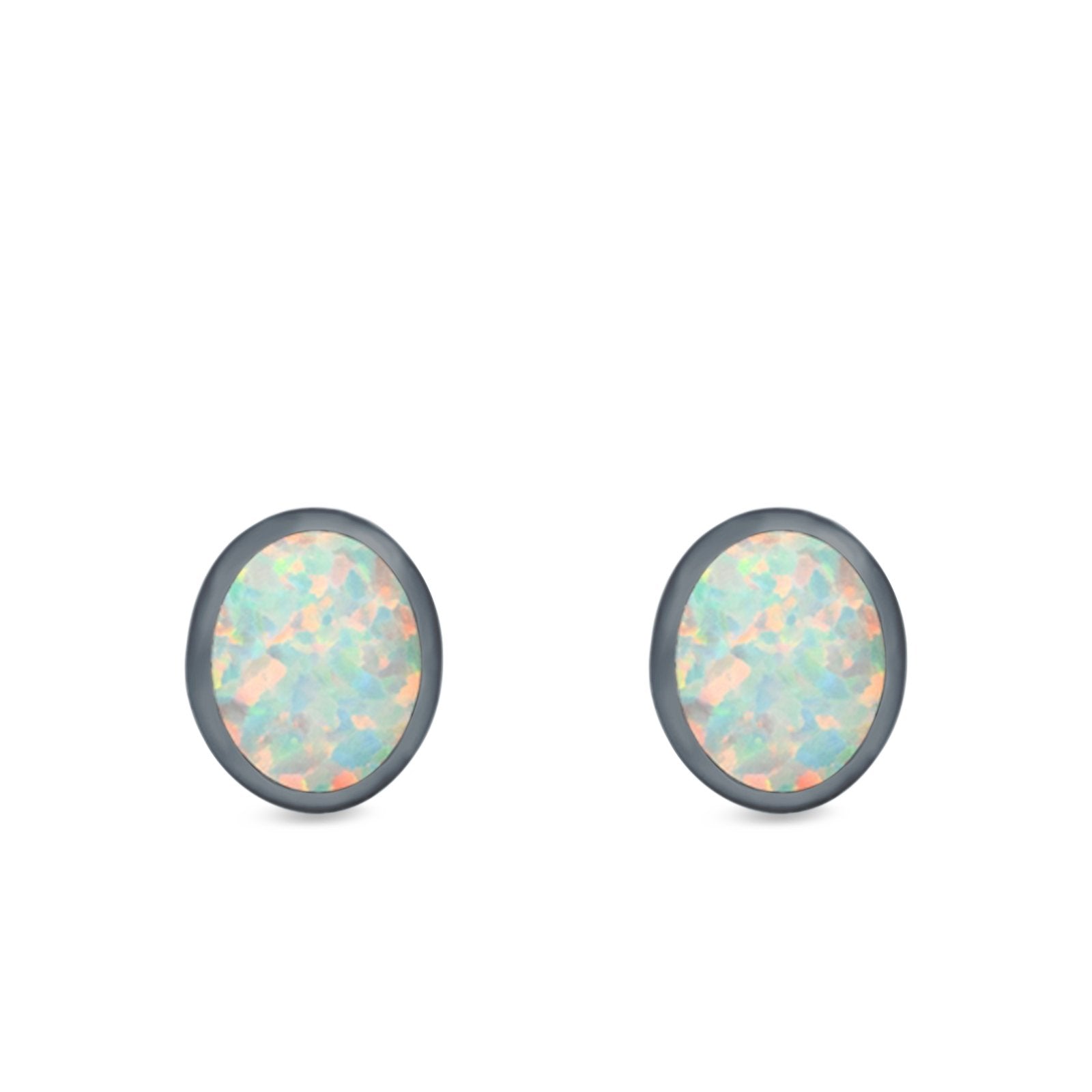 Oval Stud Earrings Lab Created Opal 925 Sterling Silver (11mm)