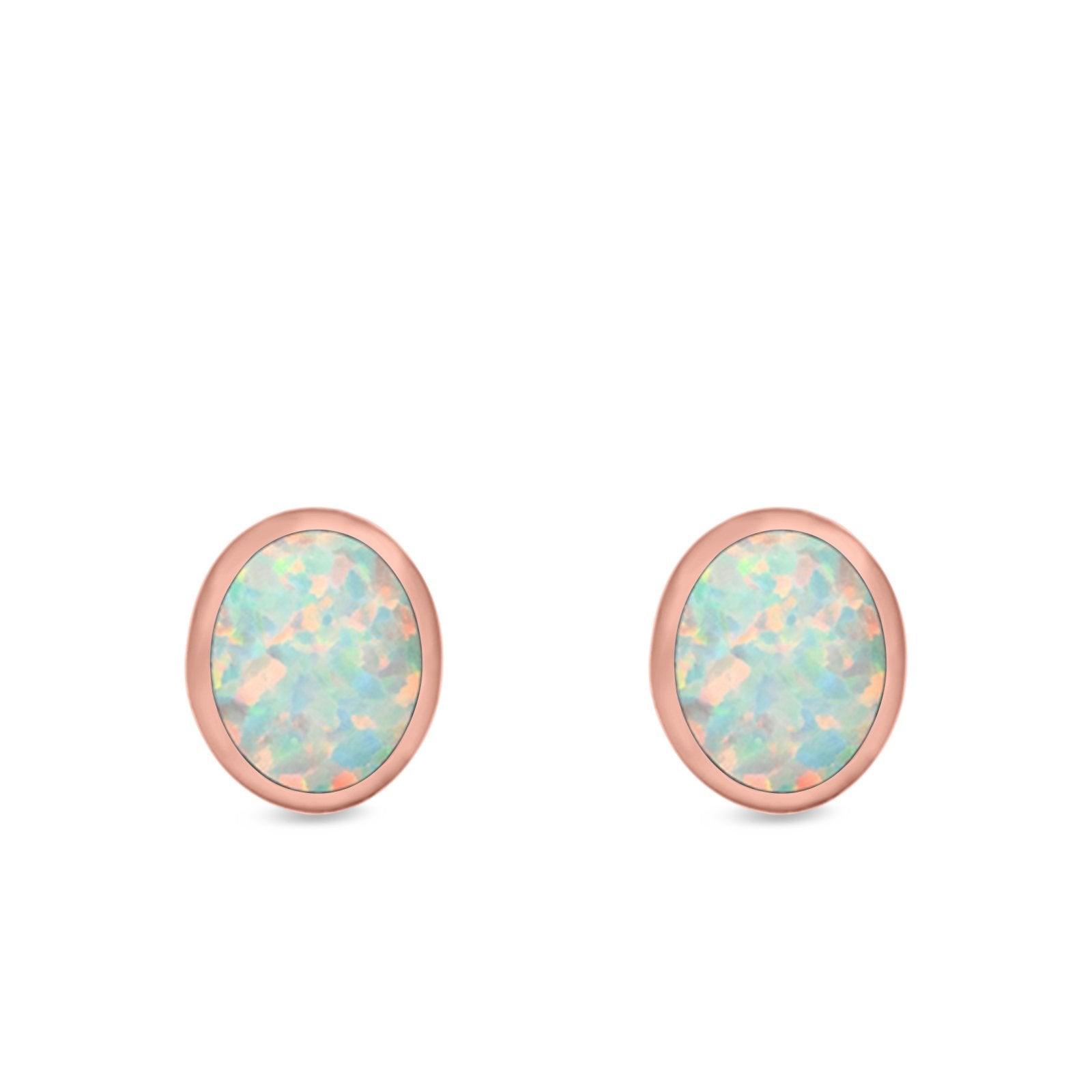 Oval Stud Earrings Lab Created Opal 925 Sterling Silver (11mm)