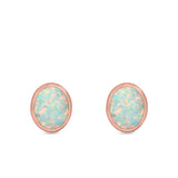 Oval Stud Earrings Lab Created Opal 925 Sterling Silver (11mm)